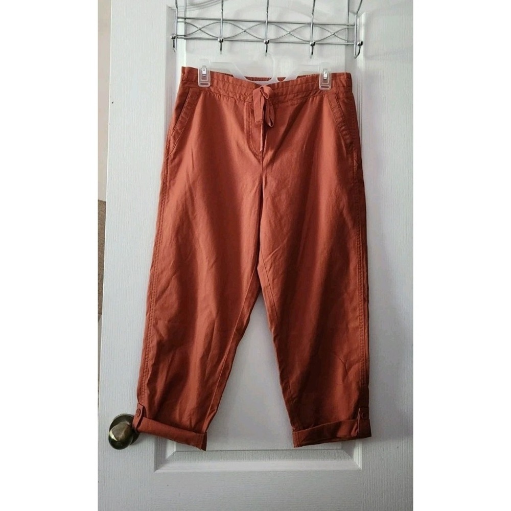 Talbots Cropped Pants Petite Copper Orange Elastic Drawstring Waist Size 8P‎